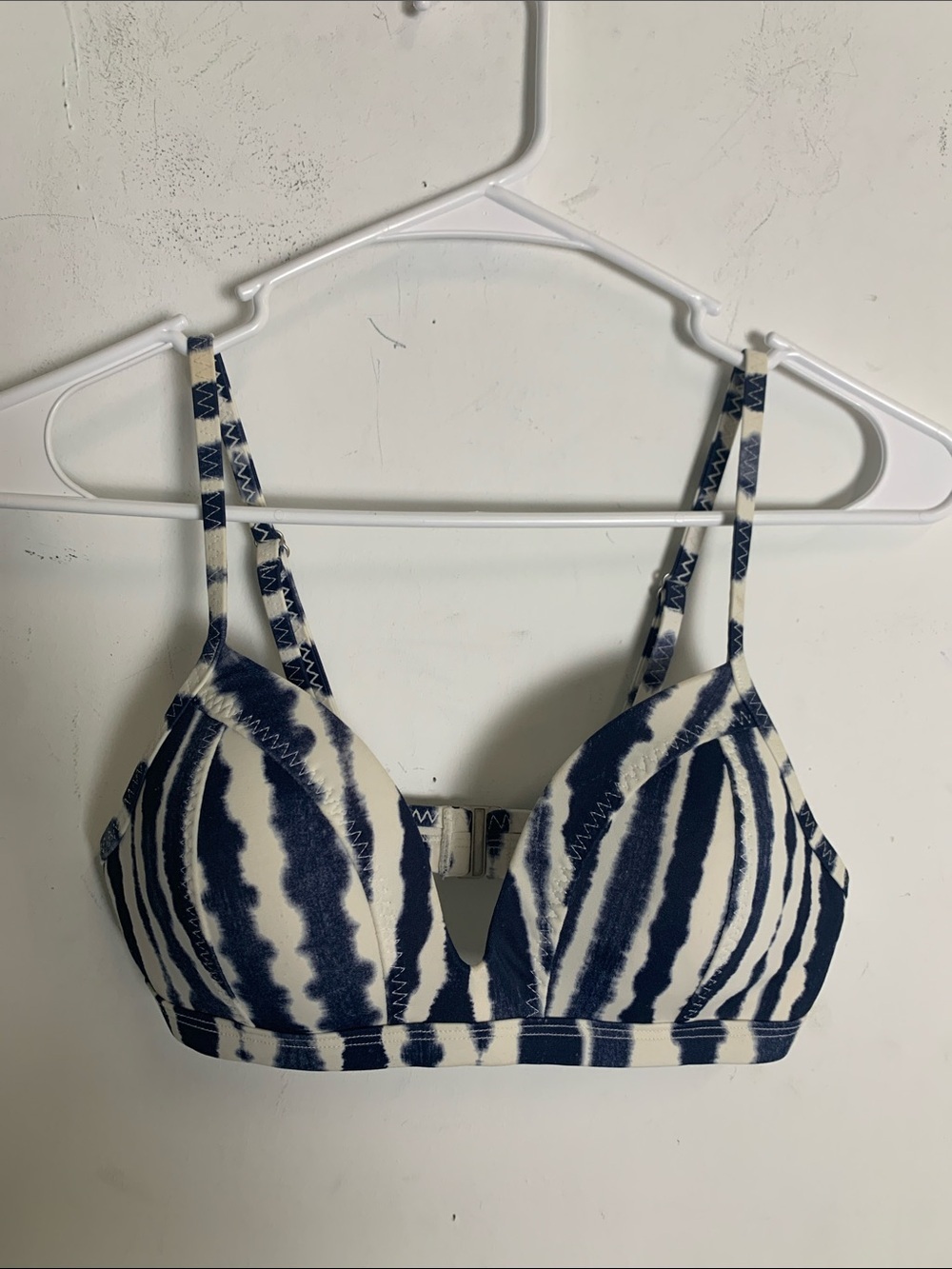 Athleta Navy and White Stripe-Pattern Padded Bralette